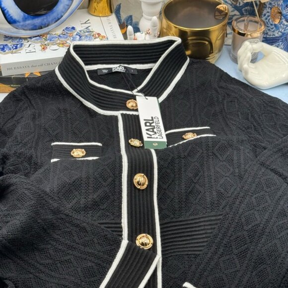 🆕 KARL LAGERFELD 🧿 NWT Classic Long Sleeve Button Up Jacquard Mini Dress, Sz M - Picture 14 of 16